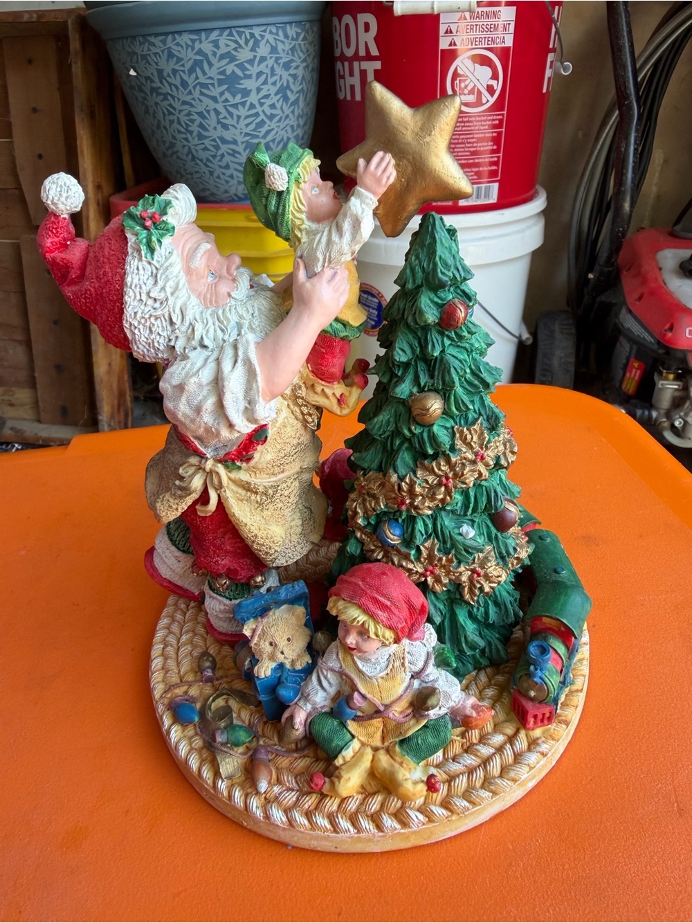 Festive Santa and Elves Christmas Figurine Table Decor - Red/Green/Gold